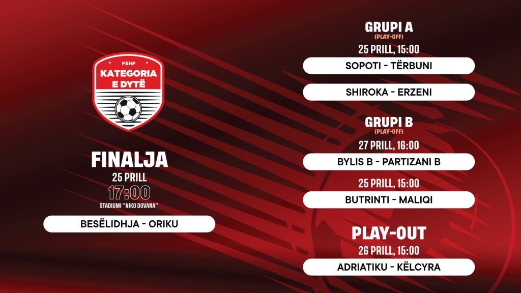 Kategoria e Dytë  Të shtunën finalja Besëlidhja Oriku  caktohen datat e ndeshjeve shtesë