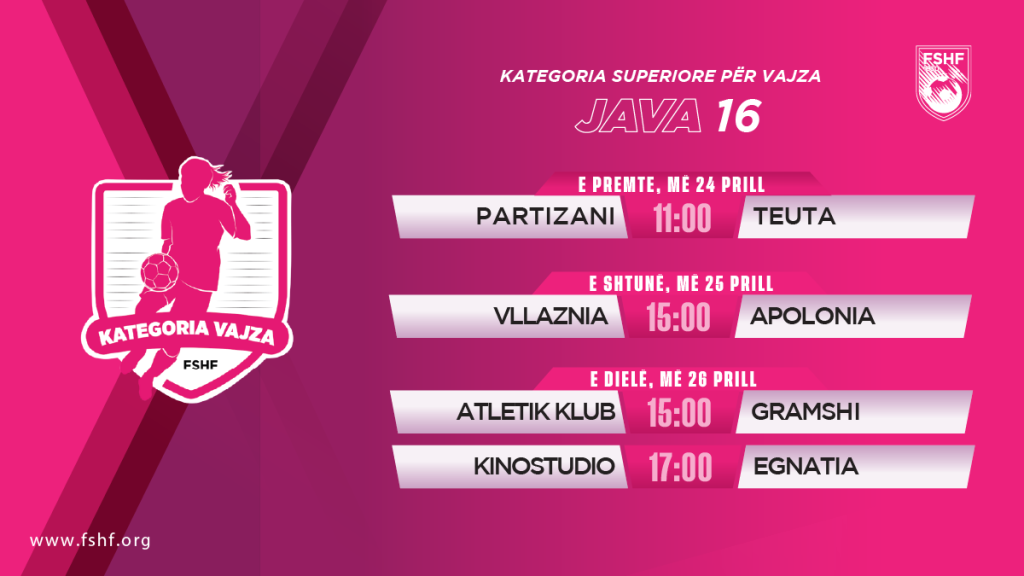 Kampionati i vajzave rikthehet me javën e 16 të  spikatin sfidat Partizani Teuta e Vllaznia Apolonia
