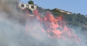 Zjarr mbi tunelin e Vlorës  flakët iu afruan banesave  VIDEO 