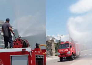 Temperaturat e larta  zjarrfikësit freskojnë rrugët dhe hapësirat publike në Elbasan  VIDEO 