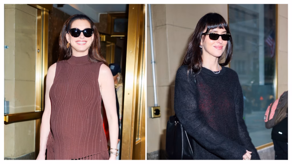 Anne Hathaway dhe Dakota Johnson preferojnë siluetat e ngrohta të vjeshtës në turneun e  Verity 