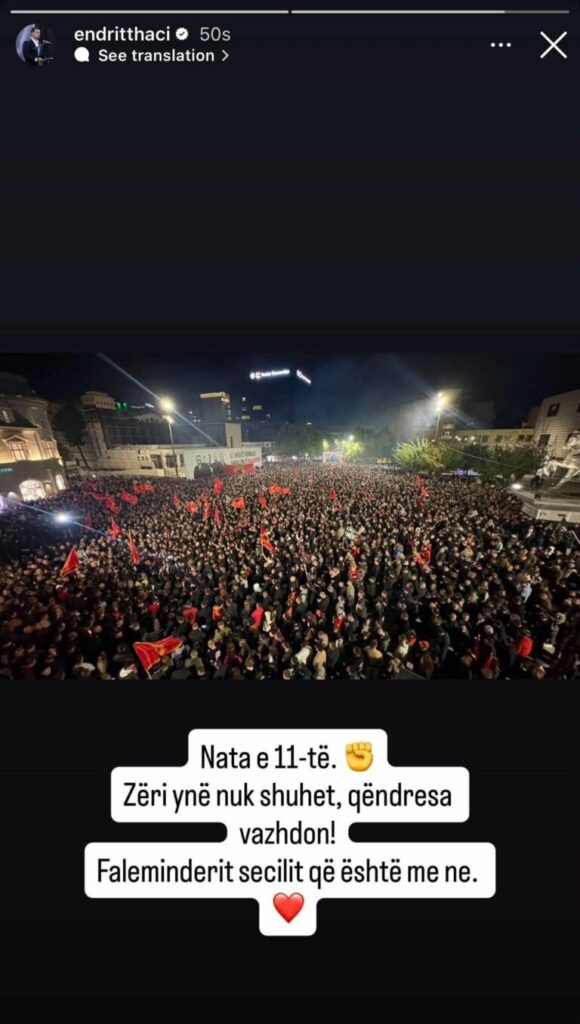  Qëndresa vazhdon  zëri ynë nuk shuhet   Endrit Thaçi reagon pas natës së 11 të të protestës