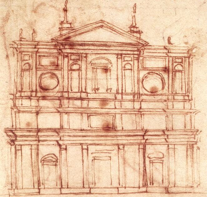 Vizatimi i Mikelanxhelos për fasadën e Bazilikës së San Lorenzos (Public Domain, Wikimedia Commons)
