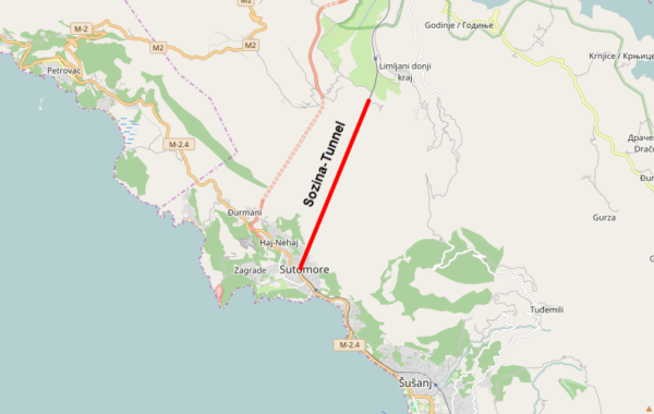 Harta e tunelit Sozina
