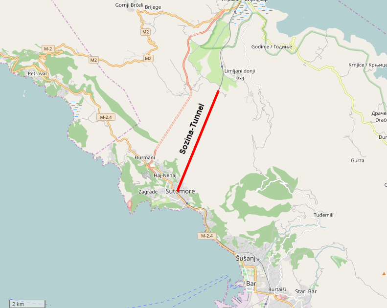 Harta e tunelit Sozina