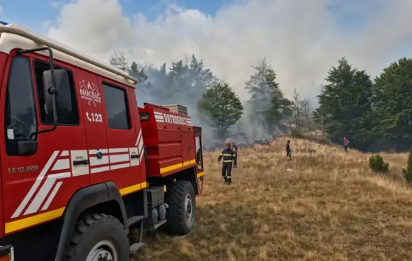 Zjarrfikësit e Nikshiqit në aksion për shuarjen e zjarrit në Pragë (Foto: Dan)