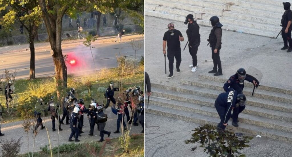 Tensione te Piramida  protestuesit përplasen me policinë  shtohen përforcimet te Kryeministria