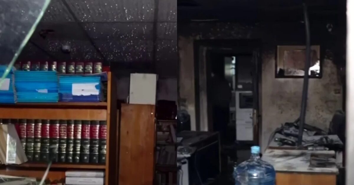 Pamje nga shkatërrimet pas protestës, Gjykata