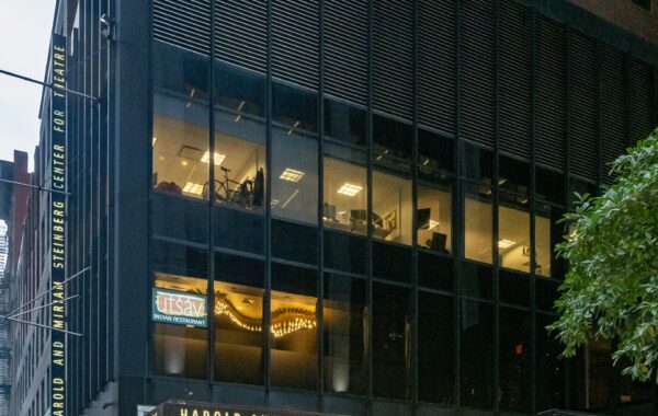 Harold and Miriam Steinberg Center for Theatre façade with Roundabout Theatre Company – Laura Pels Theatre signage (CC BY 2.0, photo by Ajay Suresh)