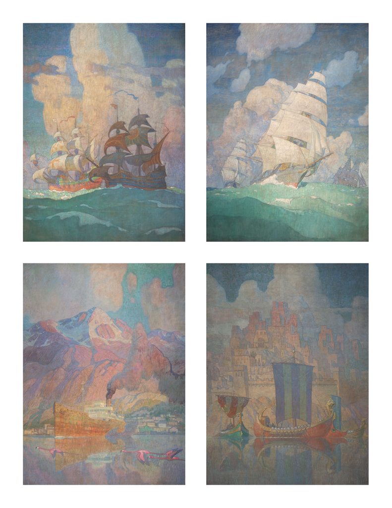 Muzeu Farnsworth merr katër murale monumentale të N C  Wyeth it  dhurata e Bank of America i kthen në Maine pikturat detare të viteve 1923 1924