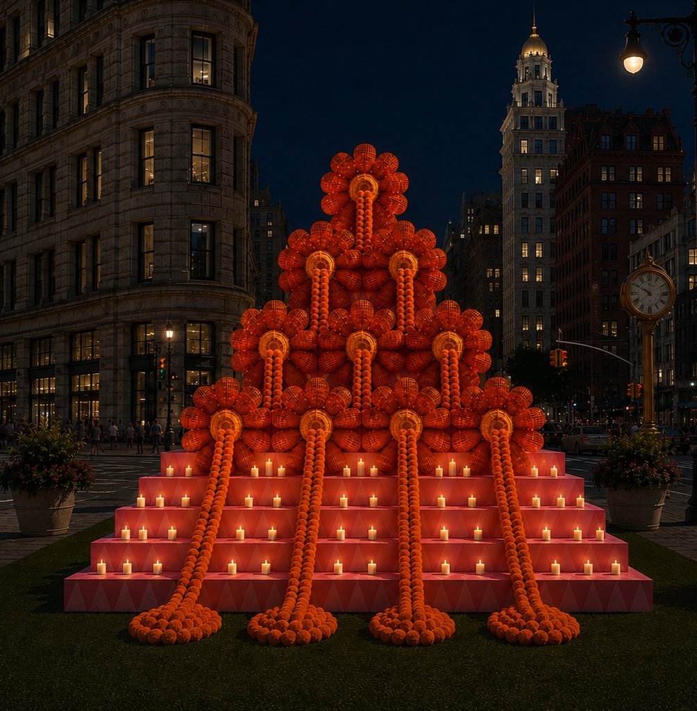 Ofrenda gjigante mbërrin në Manhattan  altari publik «Twenty Petal Flower» hapet për Ditën e të Vdekurve