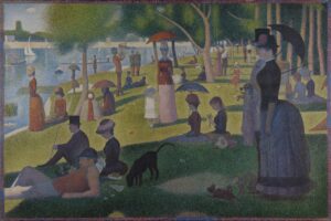 «Një pasdite e diele në ishullin La Grande Jatte» (1884) e Georges Seurat — piktura që frymëzoi muzikali (domen publik, Wikimedia Commons)