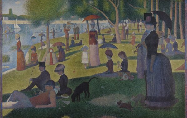 «Një pasdite e diele në ishullin La Grande Jatte» (1884) e Georges Seurat — piktura që frymëzoi muzikali (domen publik, Wikimedia Commons)